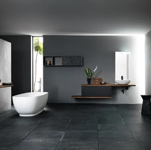 Mobile da Bagno sospeso in rovere e nobilitato Ardesia con lavabo in ceramica INK NK03 di Compab