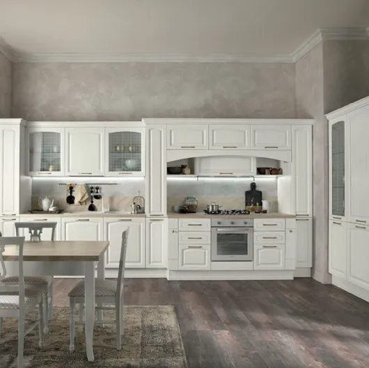 Cucina Classica ad angolo in legno naturale Bianco Mida 02 di Colombini Casa Artec